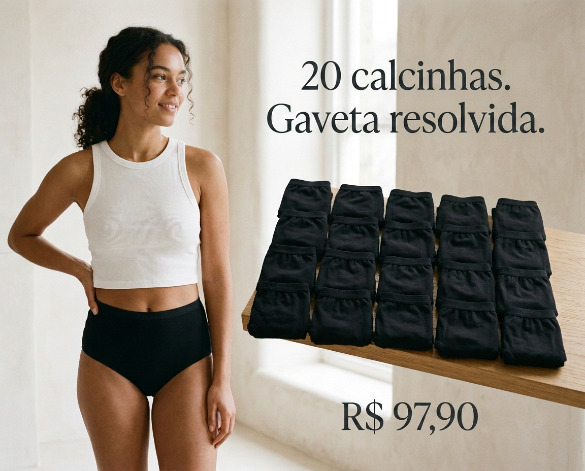 Kit com 20 calcinhas de algodão preto por R$ 97,90